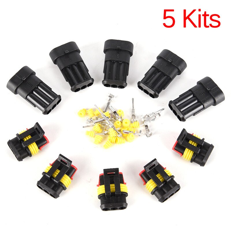 5Set Waterproof Car Part 3 Pin Way Sealed Electrical Wire Auto Connector Plug Set Car Motorcycle for HID LED Light fog lamp