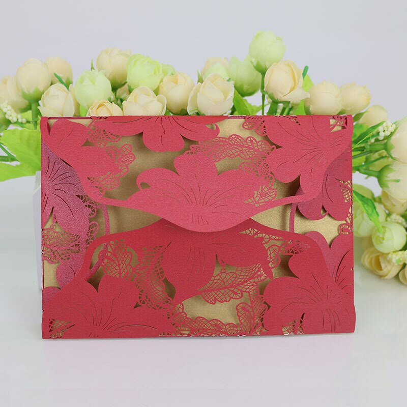Tarjeta de invitación de boda creativa Europea calada, 24 piezas, lirio, invitación de boda de alta gama, tarjeta de banquete de invitados: red