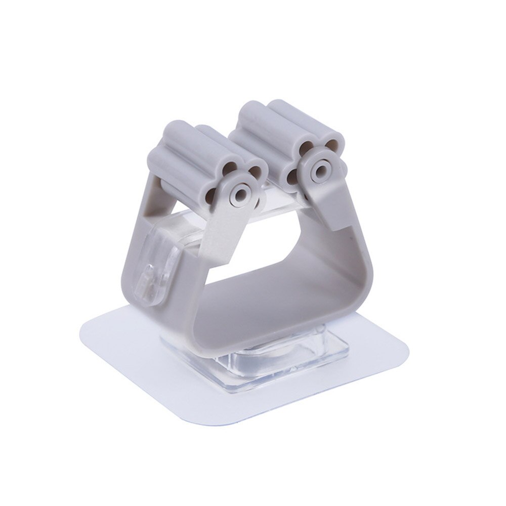 No Punching Hanging Mop Rack Bathroom Mop Hooks Sticky Hook Holders Broom Hanger Deck Mop Clip Multicolor PVC Adhesive Hooks: Gray
