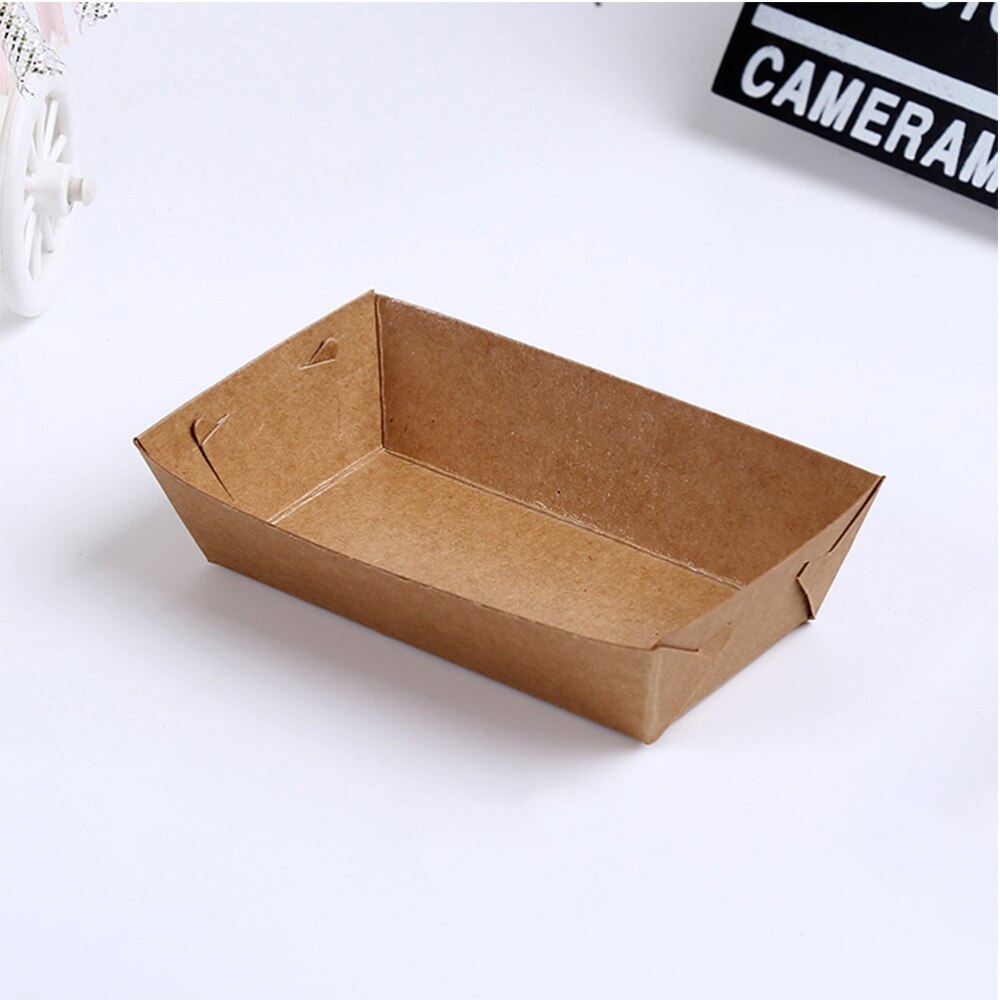 Plateau de service alimentaire en papier jetable, 30 pièces, revêtement en papier Kraft, boîte à collation en forme de bateau, frites, poulet (fond 16x11x4cm)