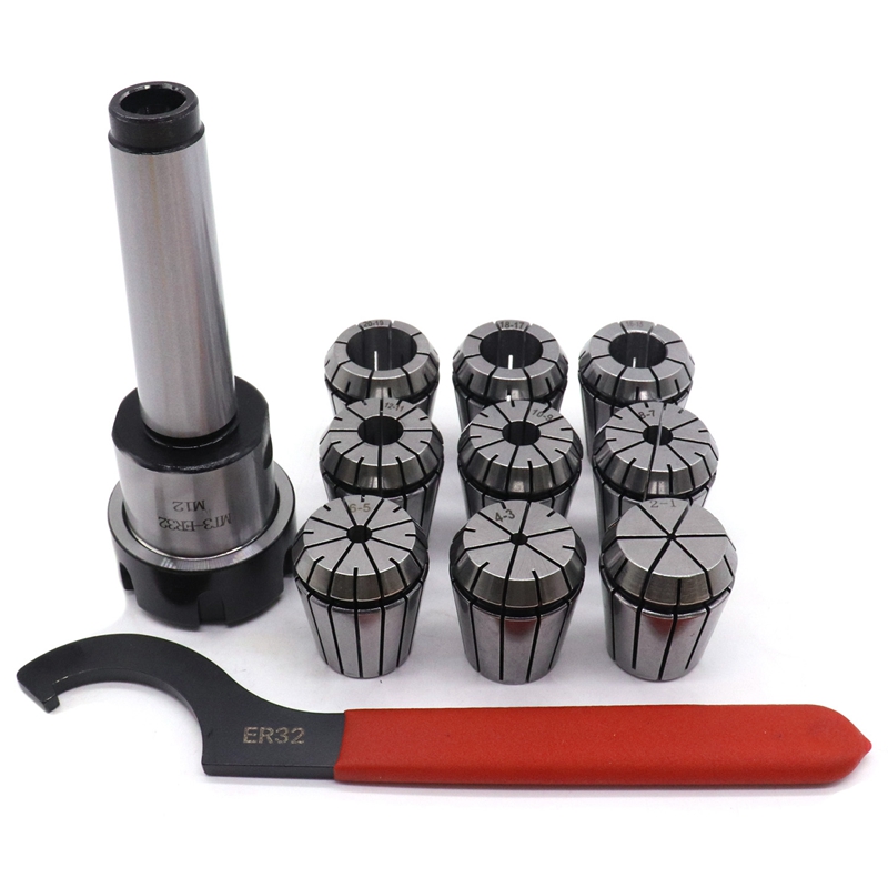9Pcs Er32 Spring Collets Set 2/4/6/8/10/12/16/18/20Mm + 1Pcs Mt3 M12 Er32 Collet Chuck Morse Taper Holder Collet Power Tool Set: Default Title