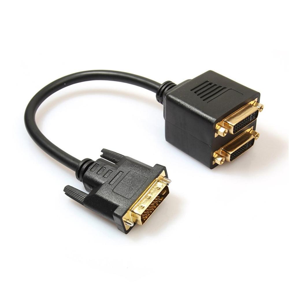Portabel storlek dvi splitter adapter dvi-d hane till dubbel 2 dvi-i hona video y splitter kabel adapterkabel