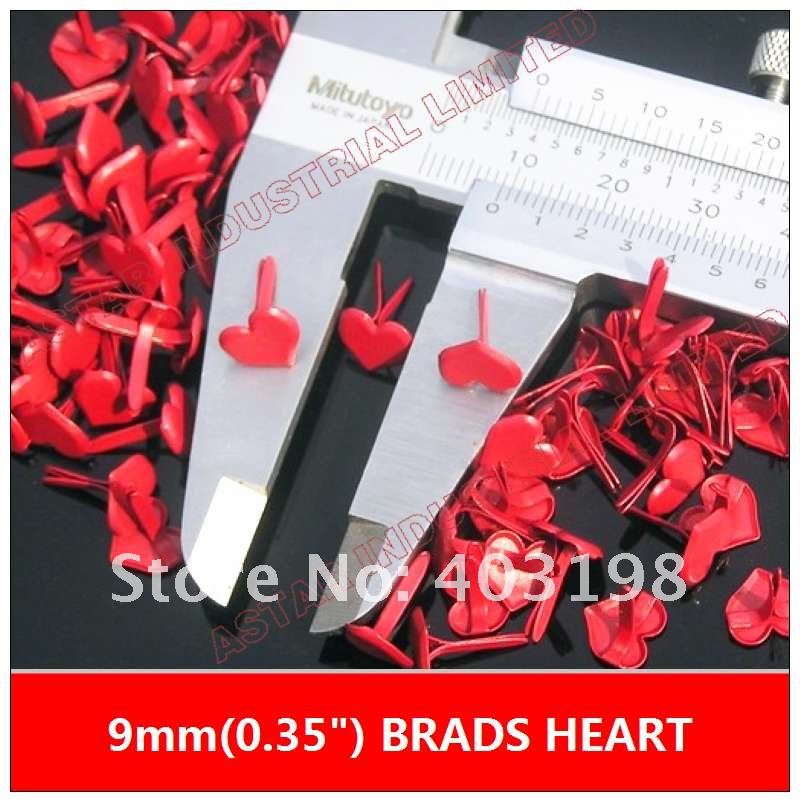 ! 9mm 100 stks Rode kleur scrapbooking Brads, hartvormige nagels metalen brads (B109),