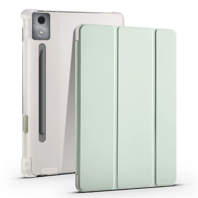 Pour Lenovo Idea Tab Pro étui avec porte-stylo à trois volets support arrière souple Coque pour Lenovo Idea Tab Pro 12.7 étui tb373fu: GRIS