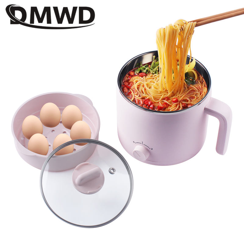 DMWD 1.2L MultiCooker Noodles Soup boiling Pot Eggs Food Steamer Electric Rice Cooker Stainless Steel Heating Pan household