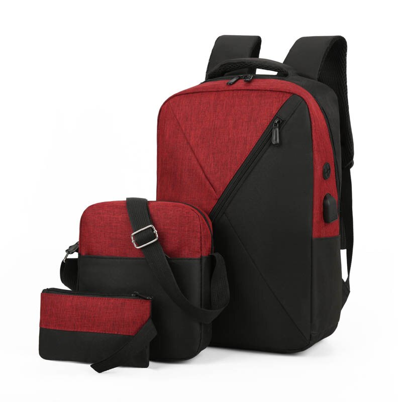 NANCY TINO Sac À Dos Pour Ordinateur Portable En Tissu Oxford Hommes Et femmes Multi-fonctionnelle USB RECHARGE Sac À Dos Sac D'affaires Costume 3 pièces: Rouge