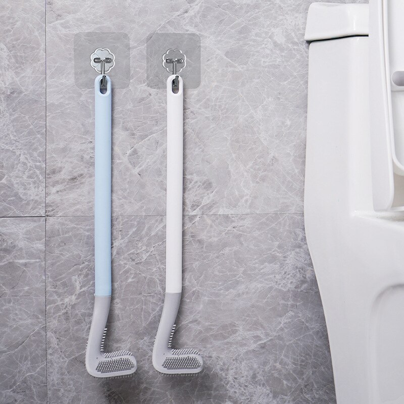 WOVHSTEAR Long Handle Toilet Cleaning Brush Silicone Toilet Brushes Bendable Silicone Brush Head Bathroom Toilet Cleaning Brush