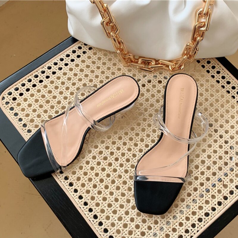 Doorzichtige slangenbezweerde open teen sandalen dames spikes effen hoge hakken slippers vierkante neus gladiator sandalen vrouw