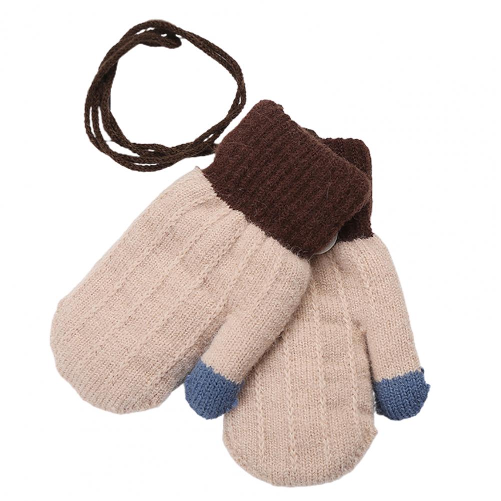 Kids Winter Double Layer Dikke Warm Volledige Vinger Stiksels Gebreide Handschoenen Wanten