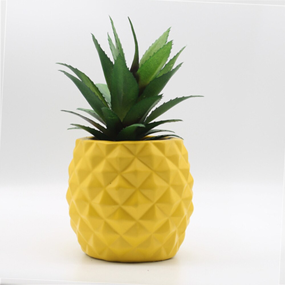 Kunstige saftige planter faux ananas grønne planter bonsai til stue restaurant kontor bordplade vinskab bad hjem: Gul ananas