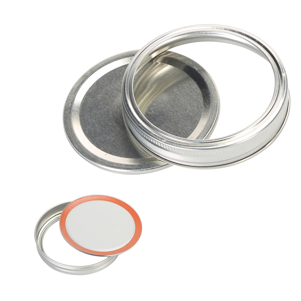 70/86mm Mason Jar Lids with Discs Wide Mouth Canning Mug Glass Lid Stainless Steel Top Covers Rust Resistant Screw Bands Rings