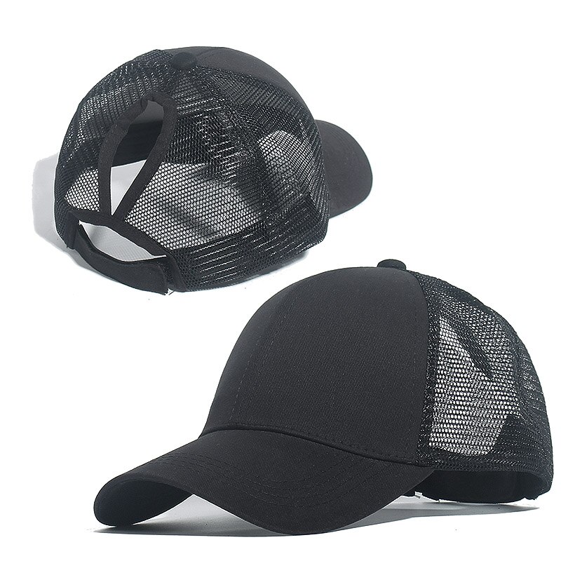 Ponytail Solid Color Mesh Baseball Cap For Women Men Plain Summer Sun Hat Unisex Adjustable Outdoor Hip-Hop Washed Caps: B