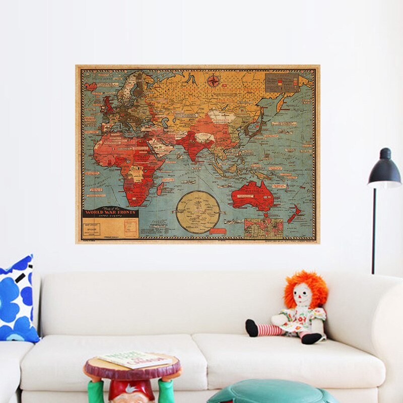 Nostalgic Kraft Paper world map Wall Stickers Home decoration Art Wallpaper Matte Living room study background Retro sticker
