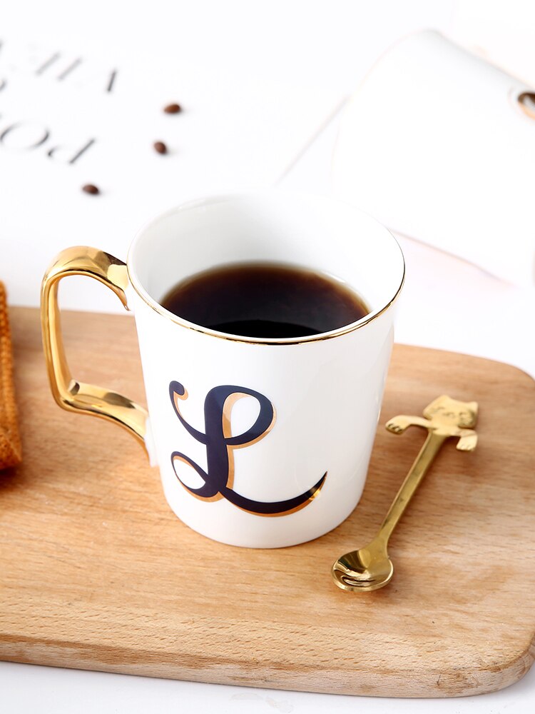 EWAYS – tasse à café en porcelaine avec poignée dorée, pour Couple, avec lettres créatives, d'anniversaire et de mariage