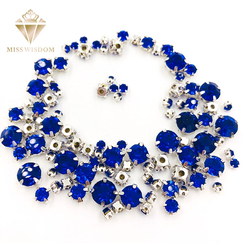 strass 100 stks/pak Gemengde size Royal blauw glas crystal sliver base naaien steentjes diy kleding accessoires