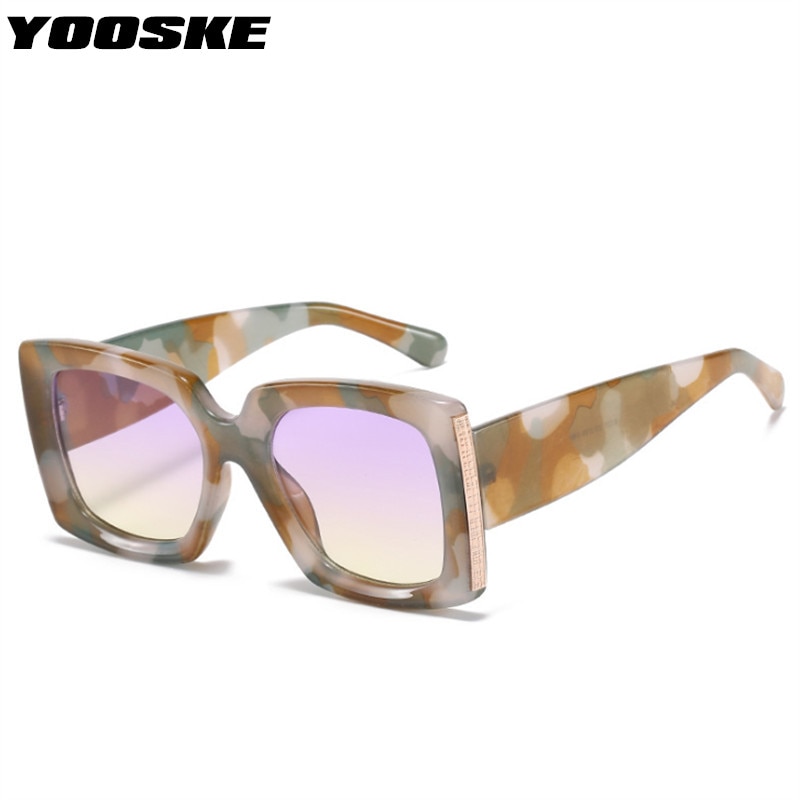 Yooske overdimensionerede solbriller kvinder mænd vintage brede ben firkantede solbriller camouflage leopard sorte briller  uv400