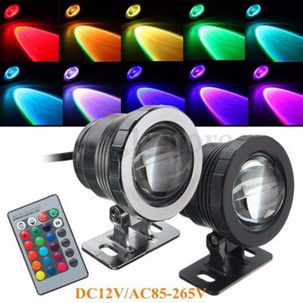 10W Rgb Led Onderwater Licht Fontein Zwembad Vijvers Aquarium Tank Lamp Waterdicht IP65 16 Kleuren Spot Verlichting Met Afstandsbediening controller