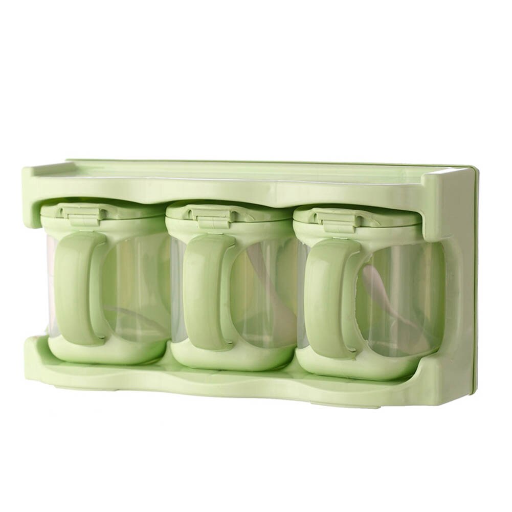 Boîte d'assaisonnement avec cuillères, récipients de cuisine, condiments, pots à épices en plastique, distributeur pour sel sucre Cruet NW: Green three grids