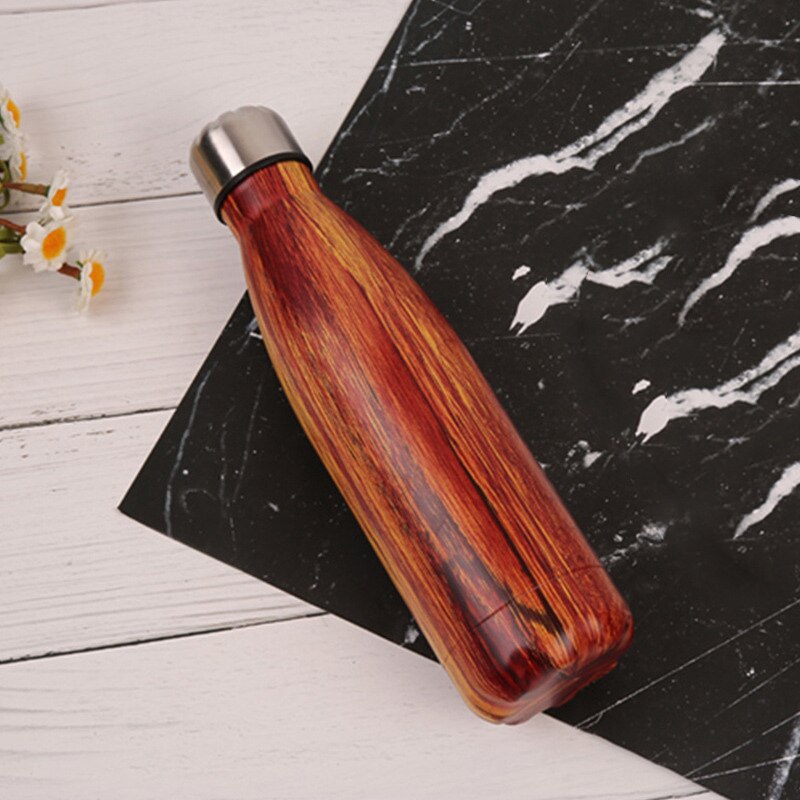 JM 500ml Houtnerf Thermosfles Dubbelwandige Rvs Thermoskan Draagbare Reizen Geïsoleerde Bier Cola Kille fles: lihuahuang