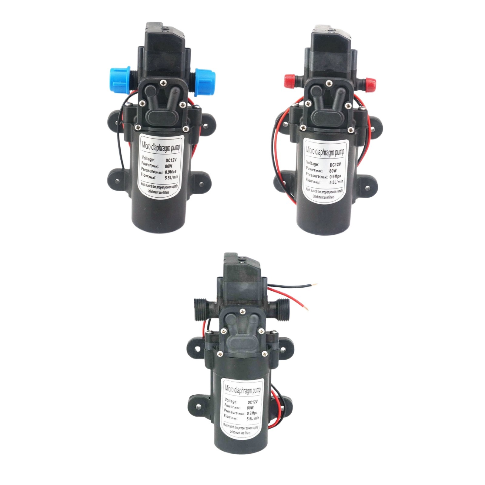 12V/24VDC 15W/30W/60W/80W Membranwasserpumpe Selbstansaugende Druckerhöhungspumpe Automatischer Schalter Durchfluss 2-5,5L/min