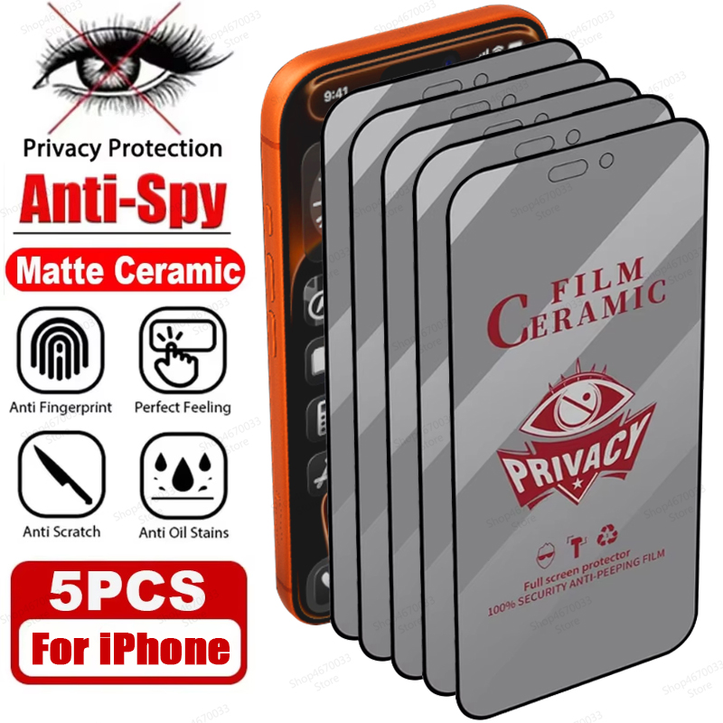 5PCS Matte Privacy Ceramic Film For iPhone 17 16 15 13 14 11 12 Pro Max Plus Mini XS XR Air Soft Cover Anti-Spy Screen Protector