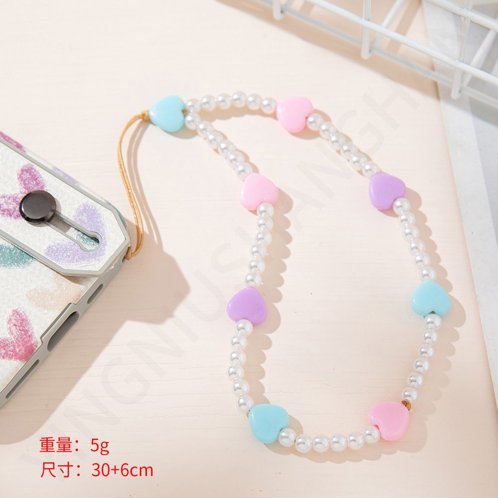 Mobile Phone Pendant Phone Charm Acrylic Bead Heart Beaded Mobile Phone Straps Mobile Phone Chain Cell Phone Lanyard