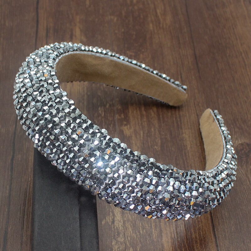 Fairland Industria Pesante Handmade Barocco Della Perla Del Rhinestone Rotondo Stellato Stagnola di Oro Romantico Archetto Imbottito Pieno di Cristallo Delle Donne: grey