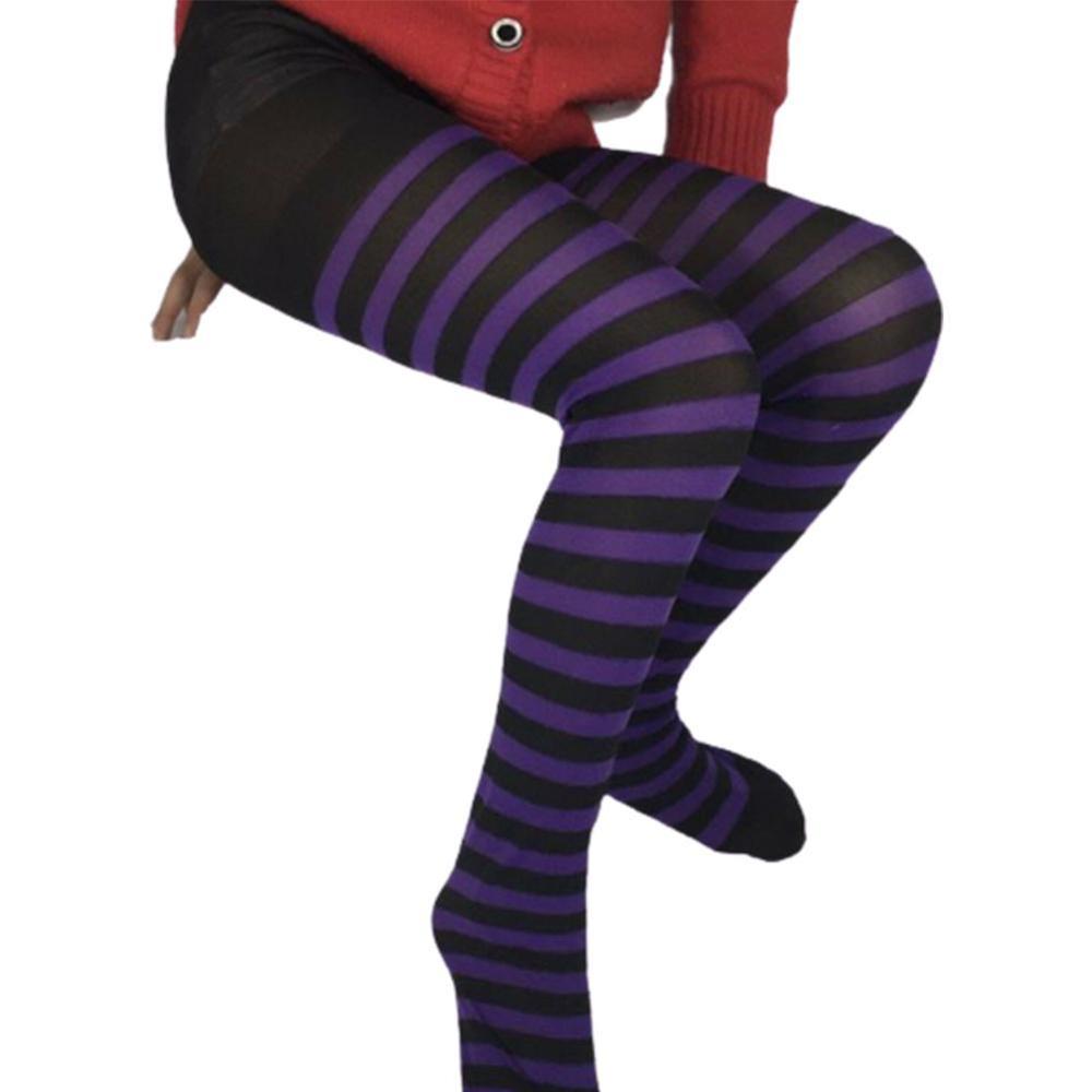 Halloween cosplay kinderen gestreepte panty's kousen kinderen jongens kerst panty's maskerade kostuums meisjes babyfeest kind  j8 a 1: Paars en zwart