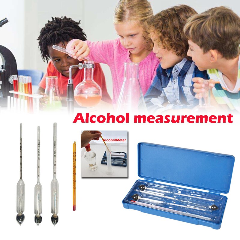 Prueba de hidrómetro DIY + termómetro 3 uds 0-100% equipo de laboratorio medir medidor de Alcohol casa hidrómetro probador herramienta 0-40-70-100