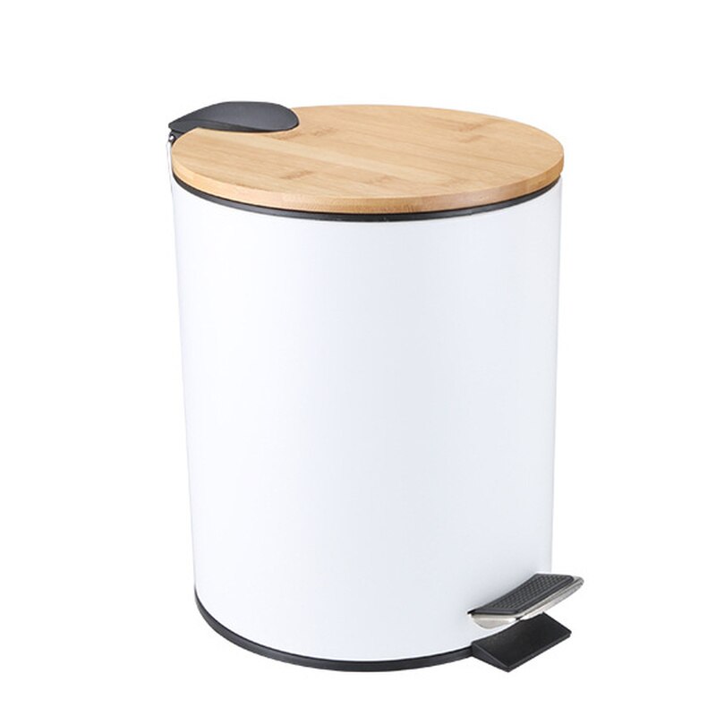 Poubelle avec couvercle en bambou, 3l/5l, conteneur à ordures pour cuisine, salle de bains, chambre à coucher, blanc