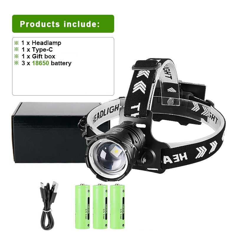 9000000lm 600w ultrakraftig pandelampe, forlygte, 8000lm l2 type c led-lommelygte til fiskeri: Rgb