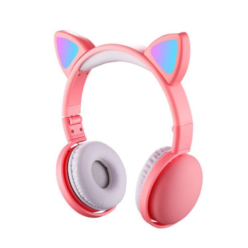 Wireless Headphones LED Light Cat Ear Noise Cancelling Bluetooth Headphones Bluetooth 5.0 Kids Girl Headset With Mic Headset: pink