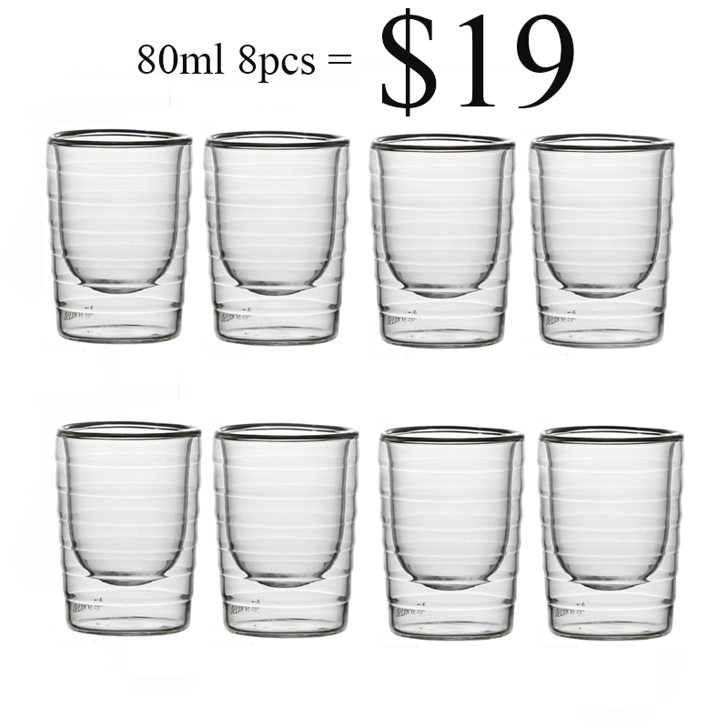 Taza de café transparente de doble capa resistente al calor, Juego de vasos creativos para agua, leche y vino, 85 y 150ml: 8pcs 80ml