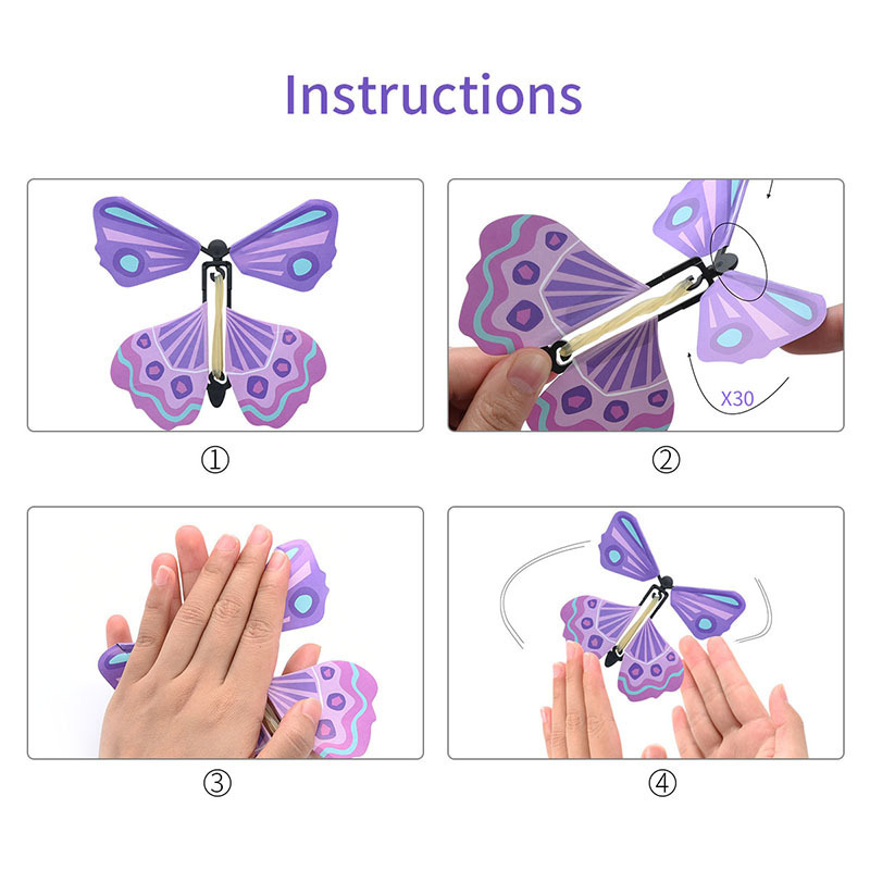 Mariposas voladoras mágicas, juguete de cuerda en el cielo, marcapáginas, tarjetas de felicitación, banda de goma alimentada, accesorios mágicos para niños, sorpresa