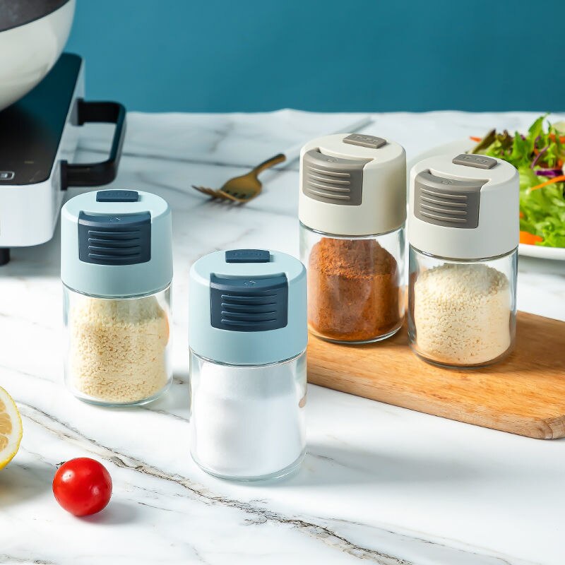 Botella de sal cuantitativa de 5g, frascos de vidrio para especias, suministros de cocina, condimentos, Salero y pimentero, Organizador