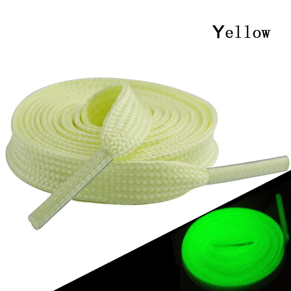 TOBEFU One Pair 120CM Luminous Shoelaces Glow In The Dark Night Color Fluorescent Flat Sneakers Canvas Shoe Laces: Yellow