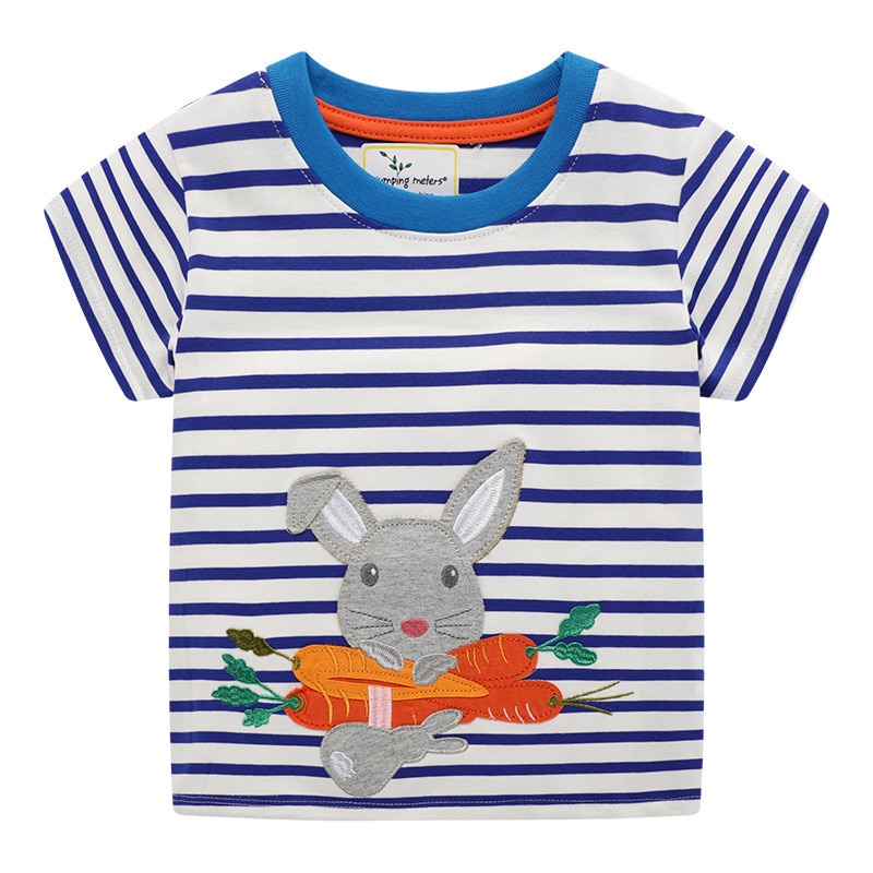 Springende meters zomer meisjes t-shirts eenhoorn applicatie schattige kinderkleding katoenen kinder t-shirts tops