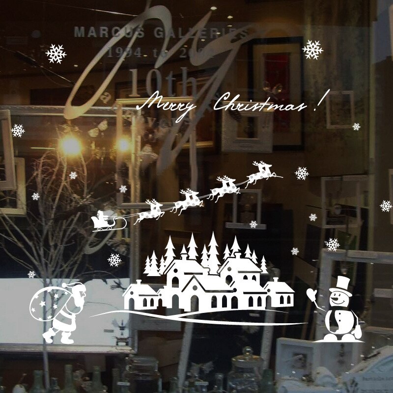 60*45cm Removable Christmas Wall Stickers DIY Window Mural Decals Xmas Merry Santa Snowflakes Wallpaper Home Decorations