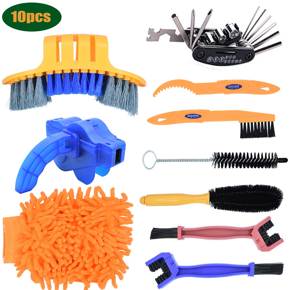 Bike Cleaning Kit Bicycle Chain Cleaner Clean Tire Brush Road MTB Cycling Cleaning Gloves Kits Cleaners Tool for Mountain, City: Light yellow