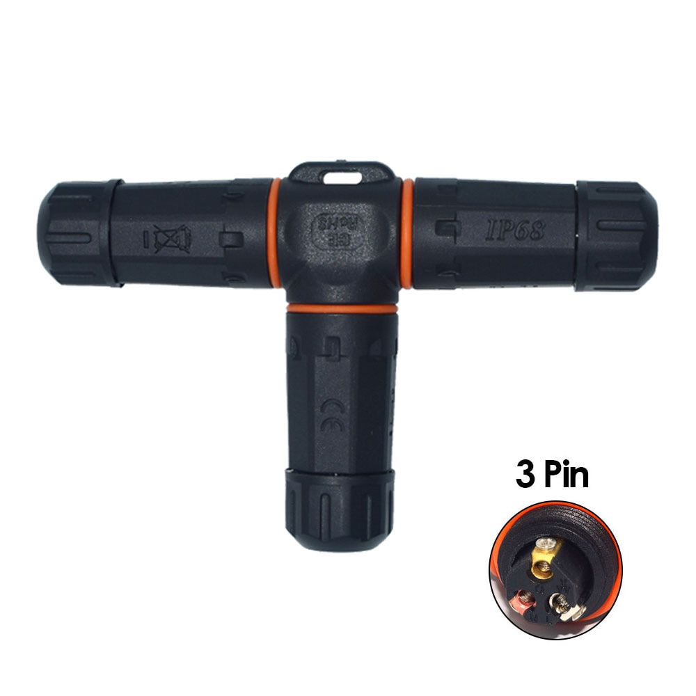 YXY 3 Way Junction Box IP68 Waterproof M20 2/3/4 Pin DC Connector Plug for LED Outdoor Lighting Ø3mm, Shielded Field Installable