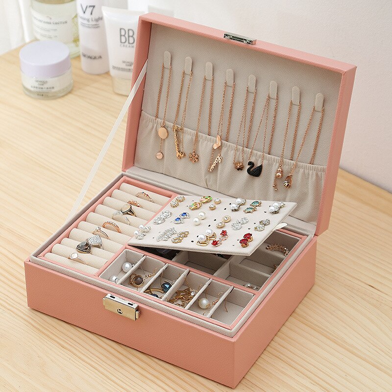 2022 Jewelry Packaging Box Necklace Ring Display Earrings Storage Casket High Grade Leather: Pink