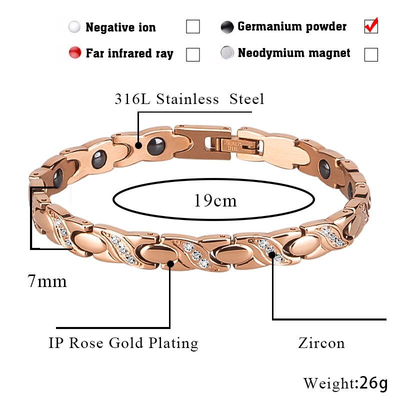 Kvinna armband hälsa energi magnetisk rosé guld kvinnor armband armband smycken hälsa detoxing magnetisk tå ring