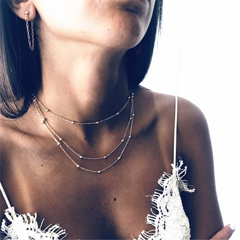 Double Layer Boho Golden Silver-plated Choker Necklace Women Layerd Chocker Necklaces For Women collier collares Necklace