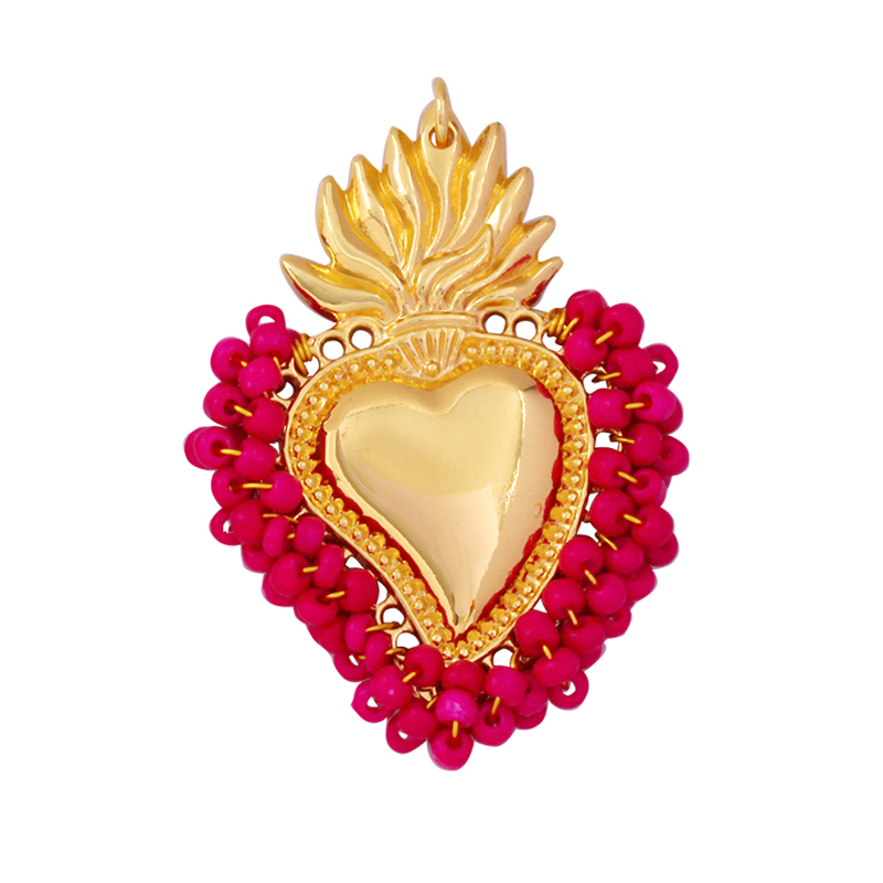 Colgante con dije de corazón de amor victoriano rojo sagrado fino a la , cuentas de cristal de semillas coloridas de estilo bohemio, suministro de collar de joyería L95: Morado