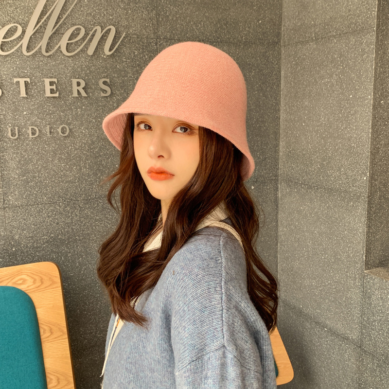 Panama Warm Winter Women's Bucket Hat Felt Wool Hat Girl Autumn and Winter Black Hip Hop Hat: Pink