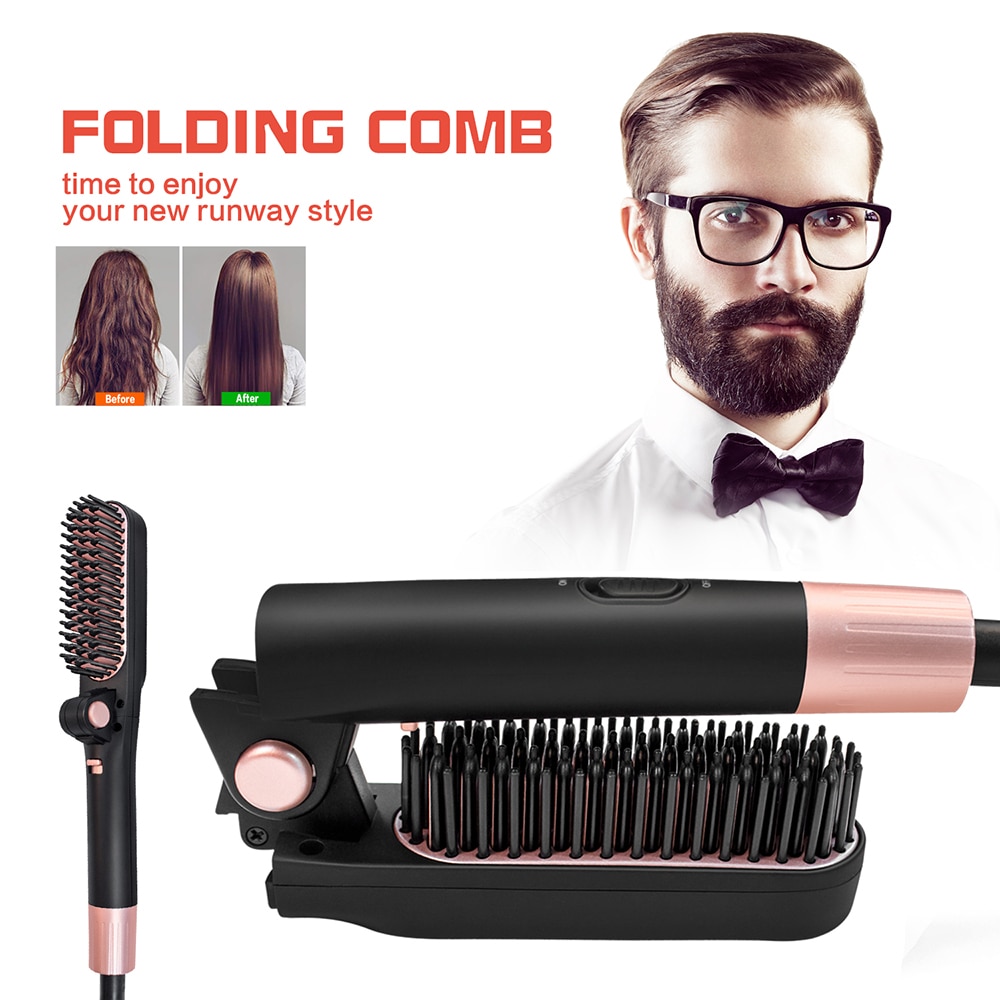 Cepillos eléctricos para el pelo peine peine alisador Anti-escaldado plegable peine recto Ioned 360 Cepillo giratorio secador de pelo