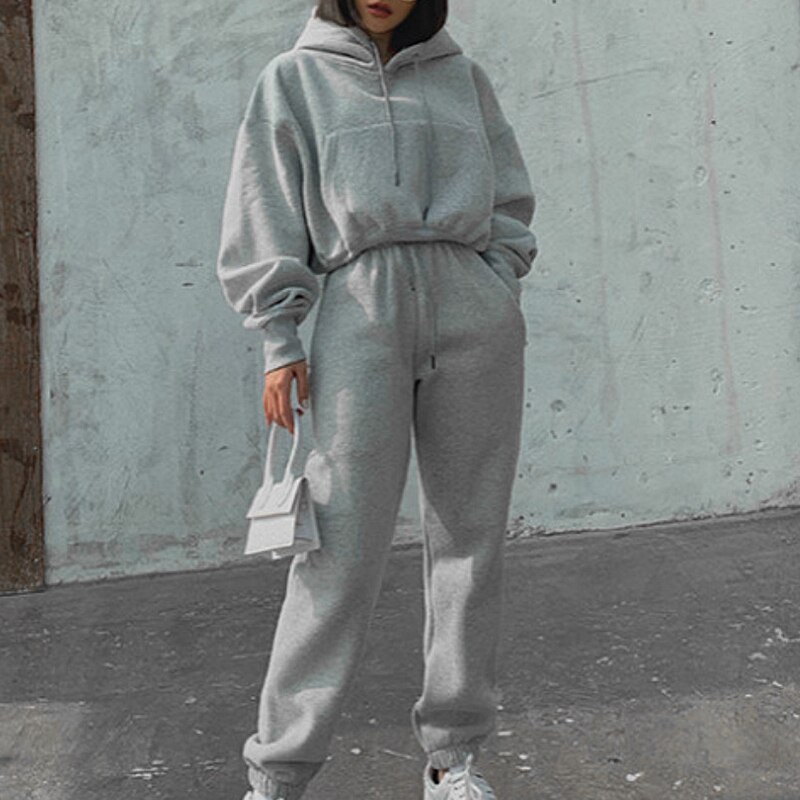 Women Two Piece Set Outfits Autumn Women's Tracksuit Oversized Hoodie And Pants Casual Sport Suit Winter 2 Piece Woman Set: light gray style2 / XL