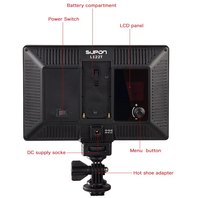 SUPON L122T Photographie Éclairage LED Vidéo Lumière Ultra Mince D'AFFICHAGE À CRISTAUX LIQUIDES Bicolore et Dimmable DSLR Studio LUMIÈRE LED Lampe Panneau Pour appareil photo