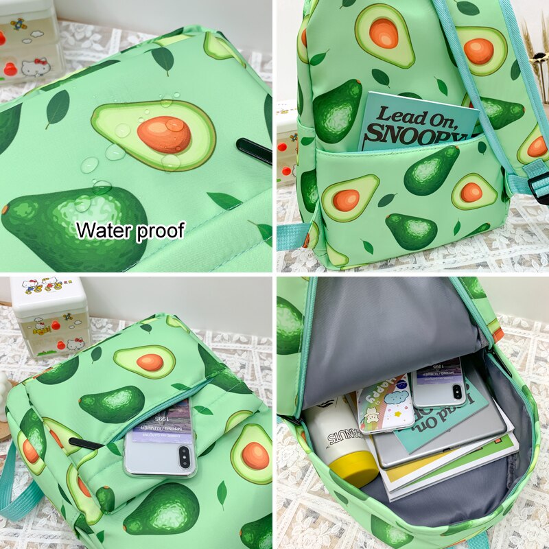 Mochila con estampado de aguacate para adolescentes, morral escolar a prueba de agua, de gran capacidad, de viaje,