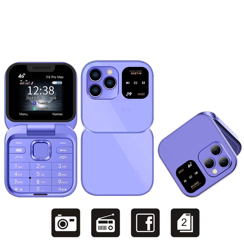 2025 SERVO i16 Pro Max 4G Mini teléfono móvil plegable velocidad Dial lista negra linterna grabación de llamadas 2 SIM plegable caja pequeña teléfonos: Blanco
